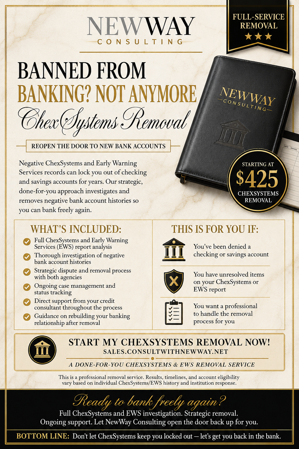 $425 ChexSystems Removal
