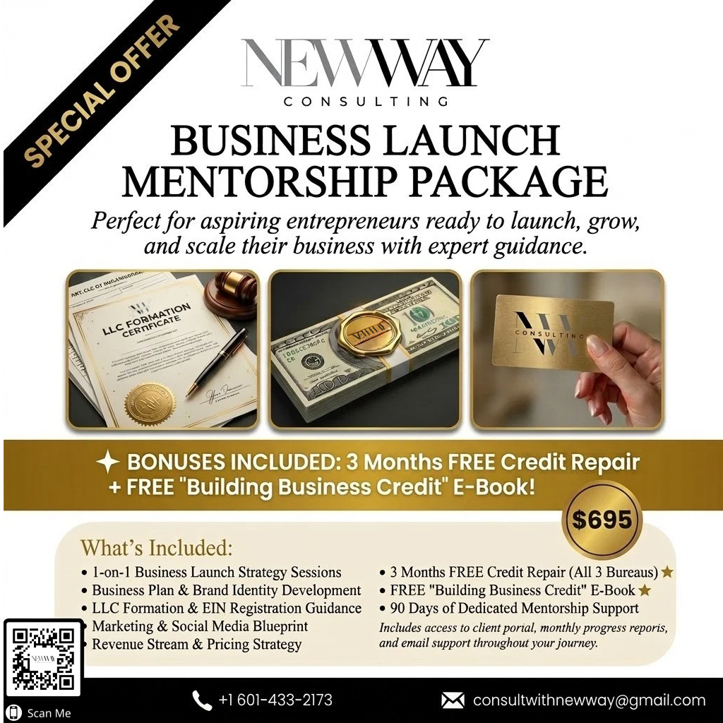 Business Launch Mentorship (Comes with 3 months of FREE credit repair)